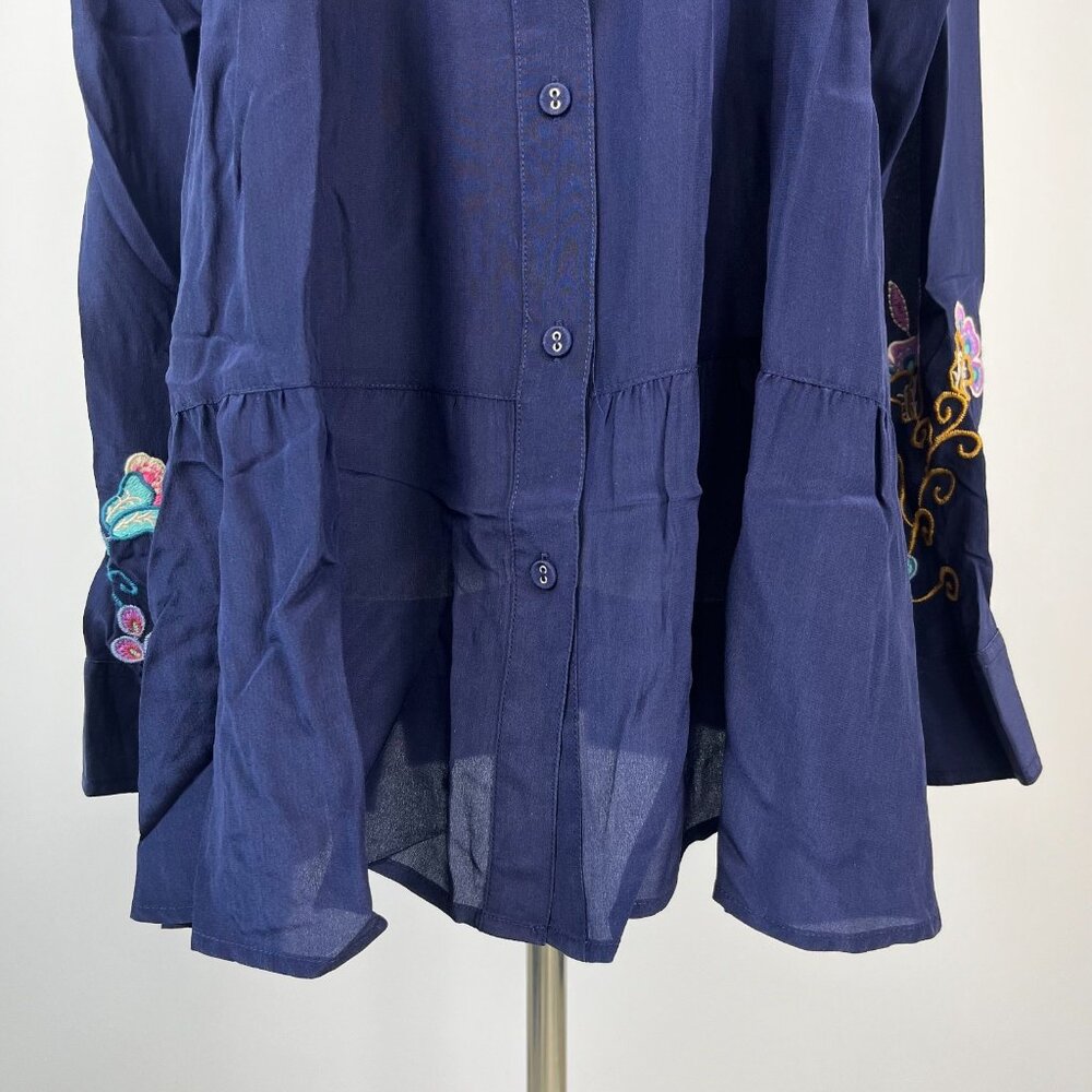 $398 NWOT Johnny Was ALESA TIERED Embroidered Floral Tunic Shirt Blouse Sz XS - Picture 4 of 13